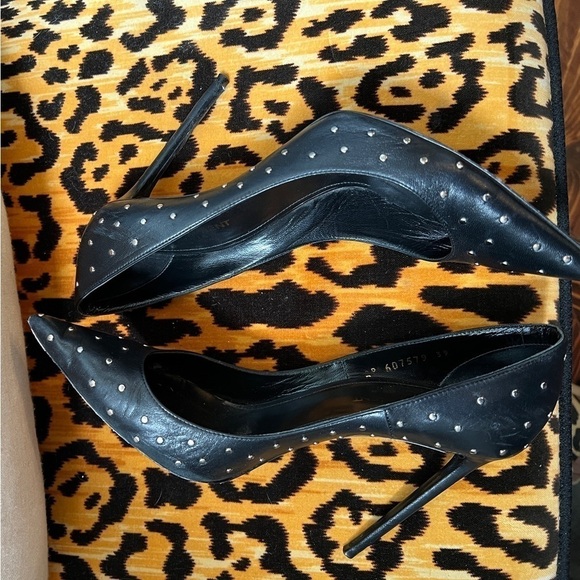 SAINT LAURENT YSL Black Studded Leather Pointed Toe Pumps - Picture 15 of 15